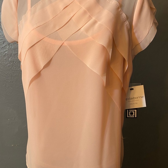 NWT LIZ CLAIBORNE Layered Peach Color Chiffon Blouse - Picture 6 of 15